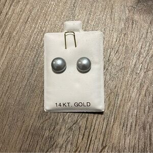 Gray Pearl Button 14Kt Earrings